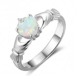 Sterling Silver Claddagh Ring With Heart Opal Stone